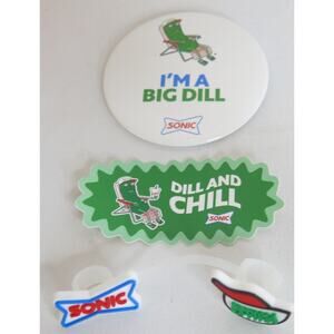 Sonic Drive In Grillo's Pickles Promo Bundle Pin Straw Topper Sticker NEW